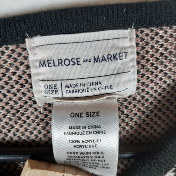 Boho Aztec Print Poncho Sweater by Melrose and Market, One Size, V-Neck Fringe - Picture 6 of 7